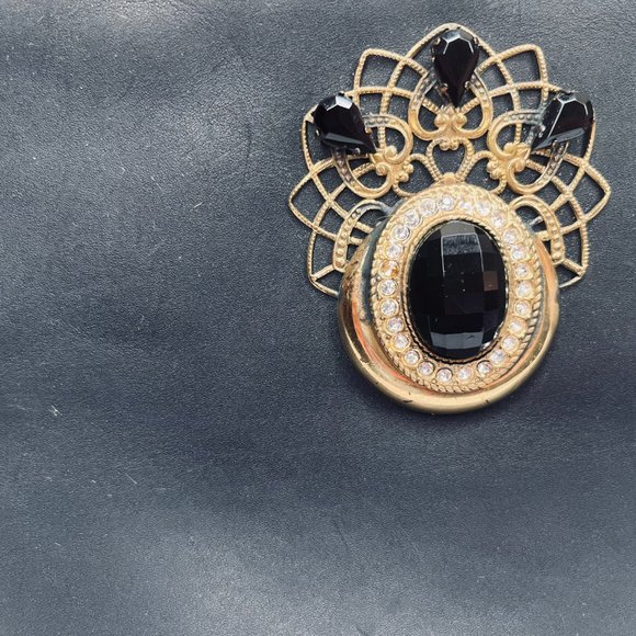 Il Punto Rossa Vintage Black Leather Handbag with Ornate Gold & Onyx Detail (195 - Picture 2 of 9